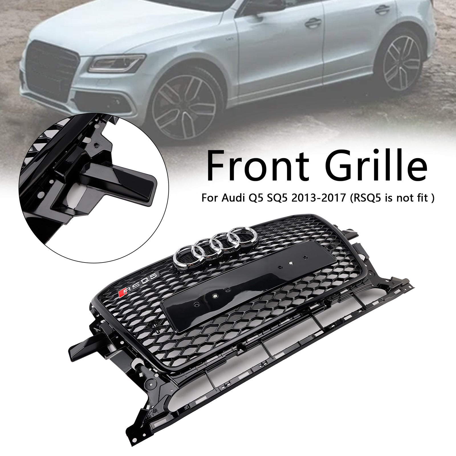 2013-2017 Audi Q5 SQ5 Parrilla de parachoques delantero en forma de panal, color negro brillante
