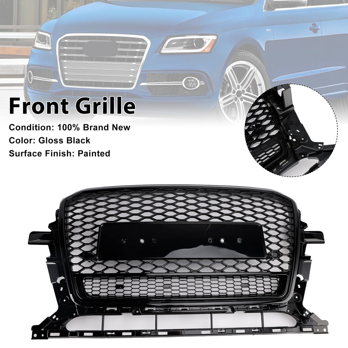 2013-2017 Audi Q5 Gloss Black Front Honeycomb Bumper Grille Grill