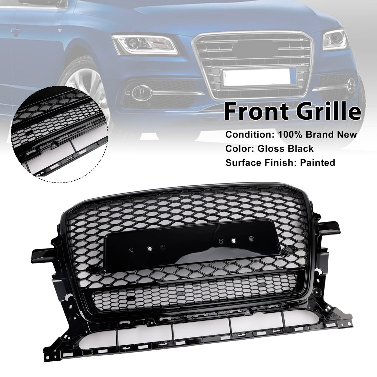 2013-2017 Audi Q5 Gloss Black Front Honeycomb Bumper Grille Grill