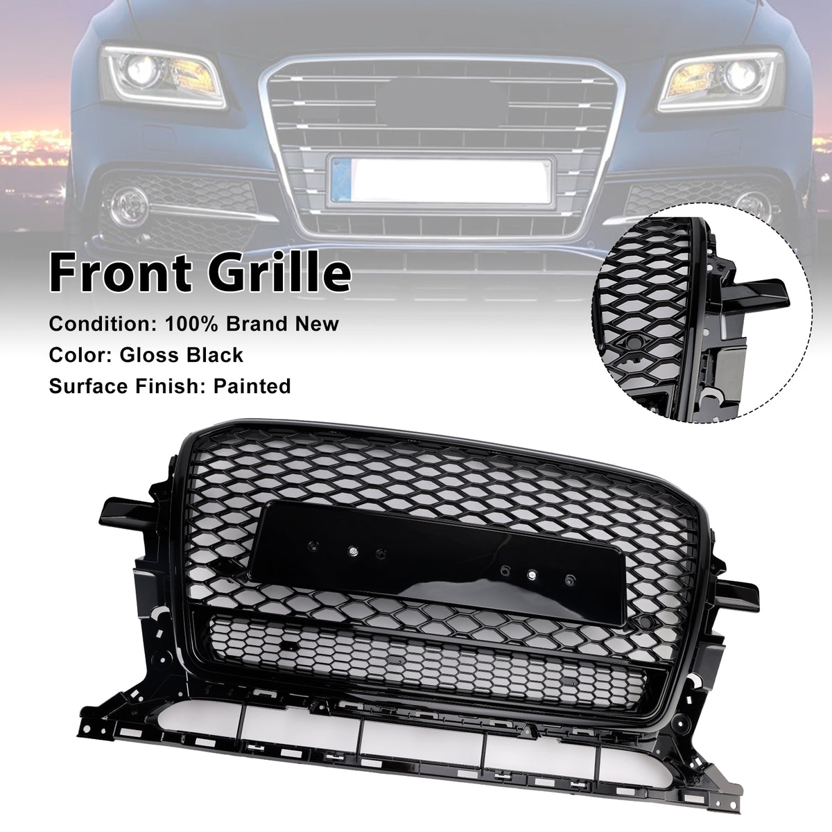 2013-2017 Audi Q5 Gloss Black Front Honeycomb Bumper Grille Grill