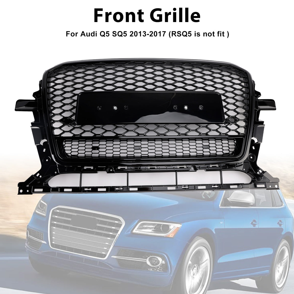 2013-2017 Audi Q5 Gloss Black Front Honeycomb Bumper Grille Grill
