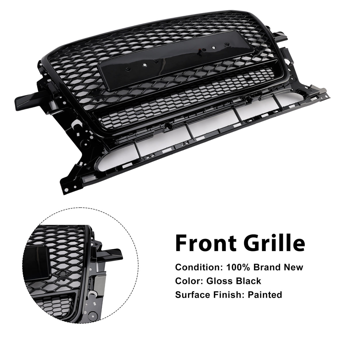 2013-2017 Audi Q5 Gloss Black Front Honeycomb Bumper Grille Grill