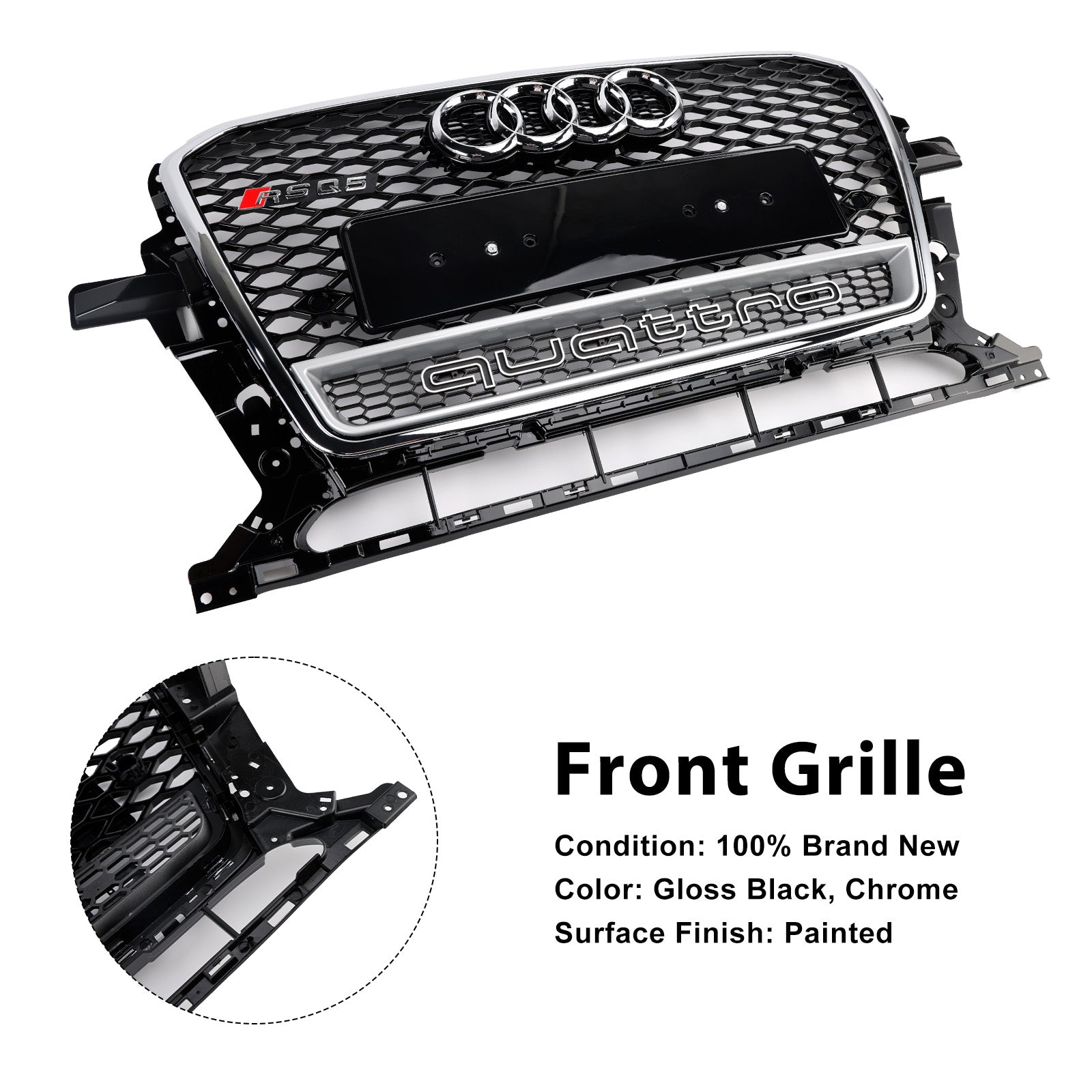 Parrilla de parachoques delantera tipo panal para Audi Q5 2013-2017, cromada/negra