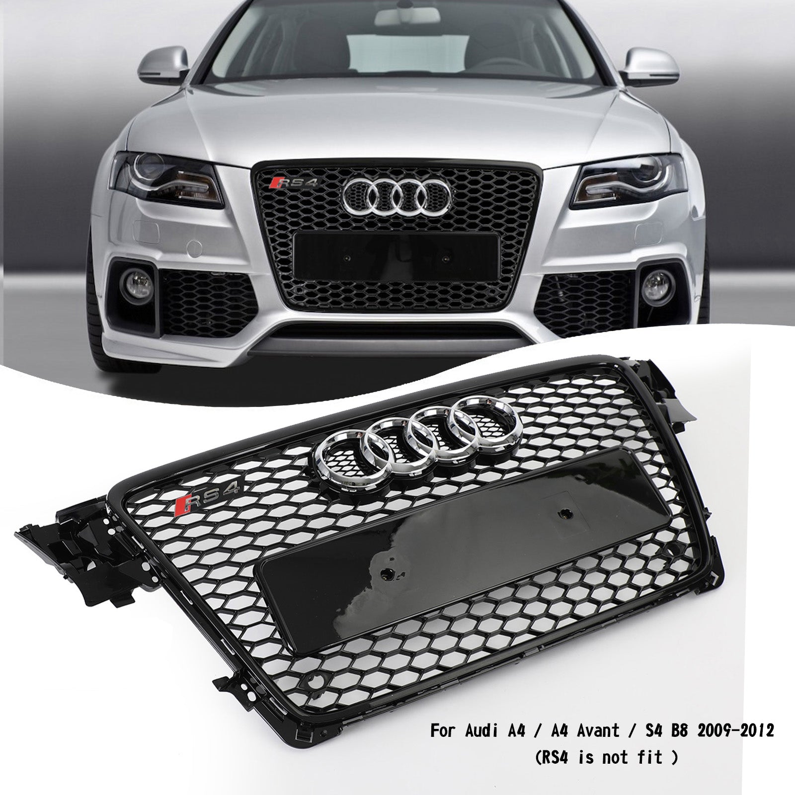 2009 2010 2011 2012 Audi A4/S4 B8 RS4 Style Honeycomb Sport Mesh Hex Grille Grill Black