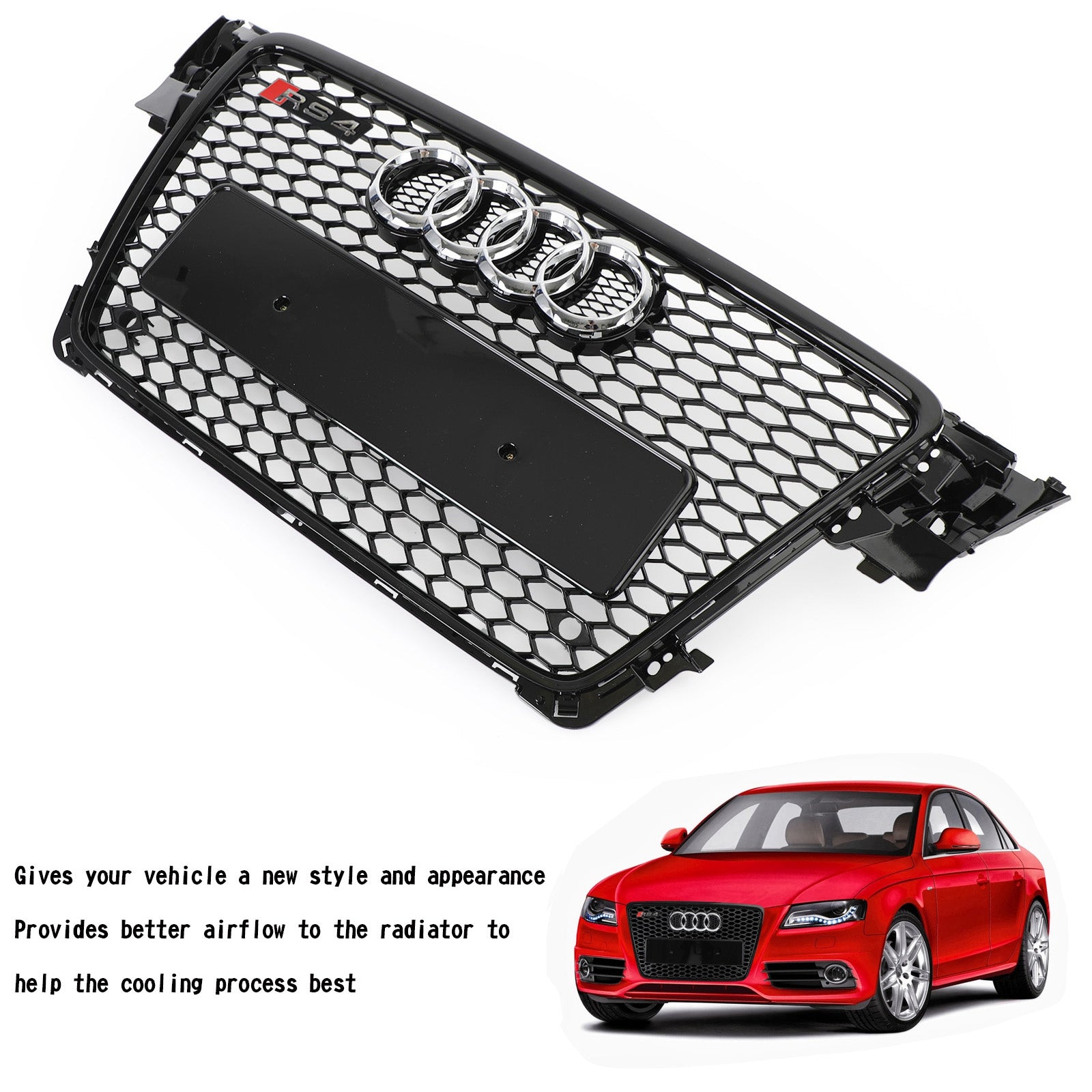 2009 2010 2011 2012 Audi A4/S4 B8 RS4 Style Honeycomb Sport Mesh Hex Grille Grill Black