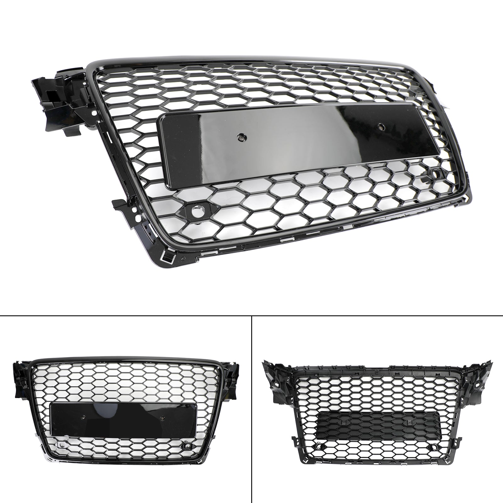 Grade hexagonal esportiva estilo colmeia Audi A4 B8 RS4 2009-2012 & Grade de ventilação aberta para farol de neblina em malha tipo favo de mel preto brilhante