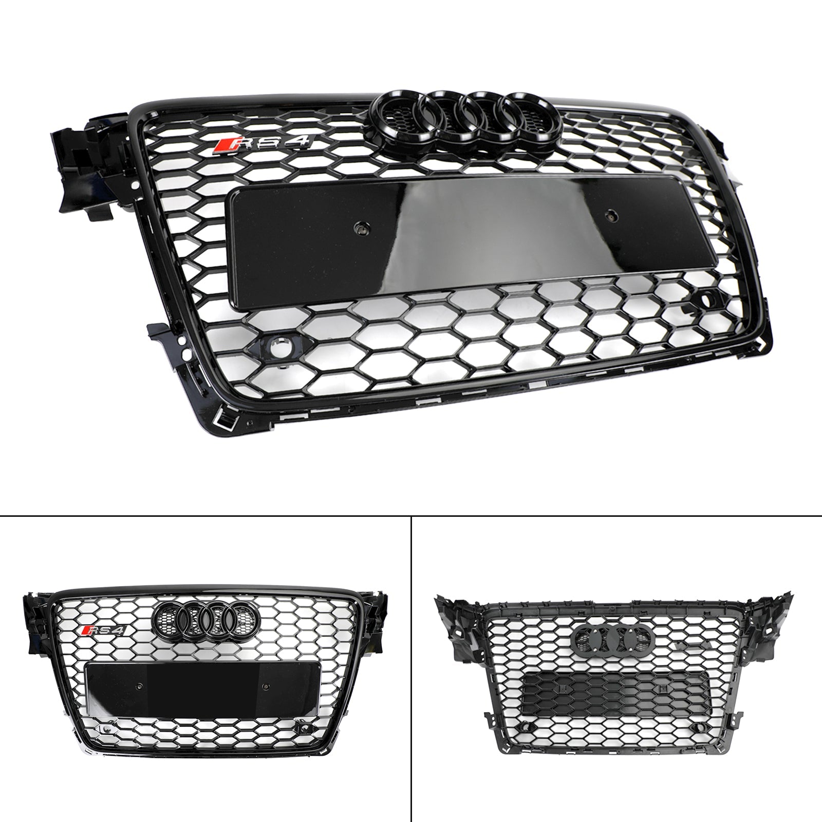 2009-2012 Audi A4 B8 RS4-stil Honeycomb Sport Mesh Sexkantsgaller & Glansigt svart bikakemönster i dimljus med öppen ventilationsgrill