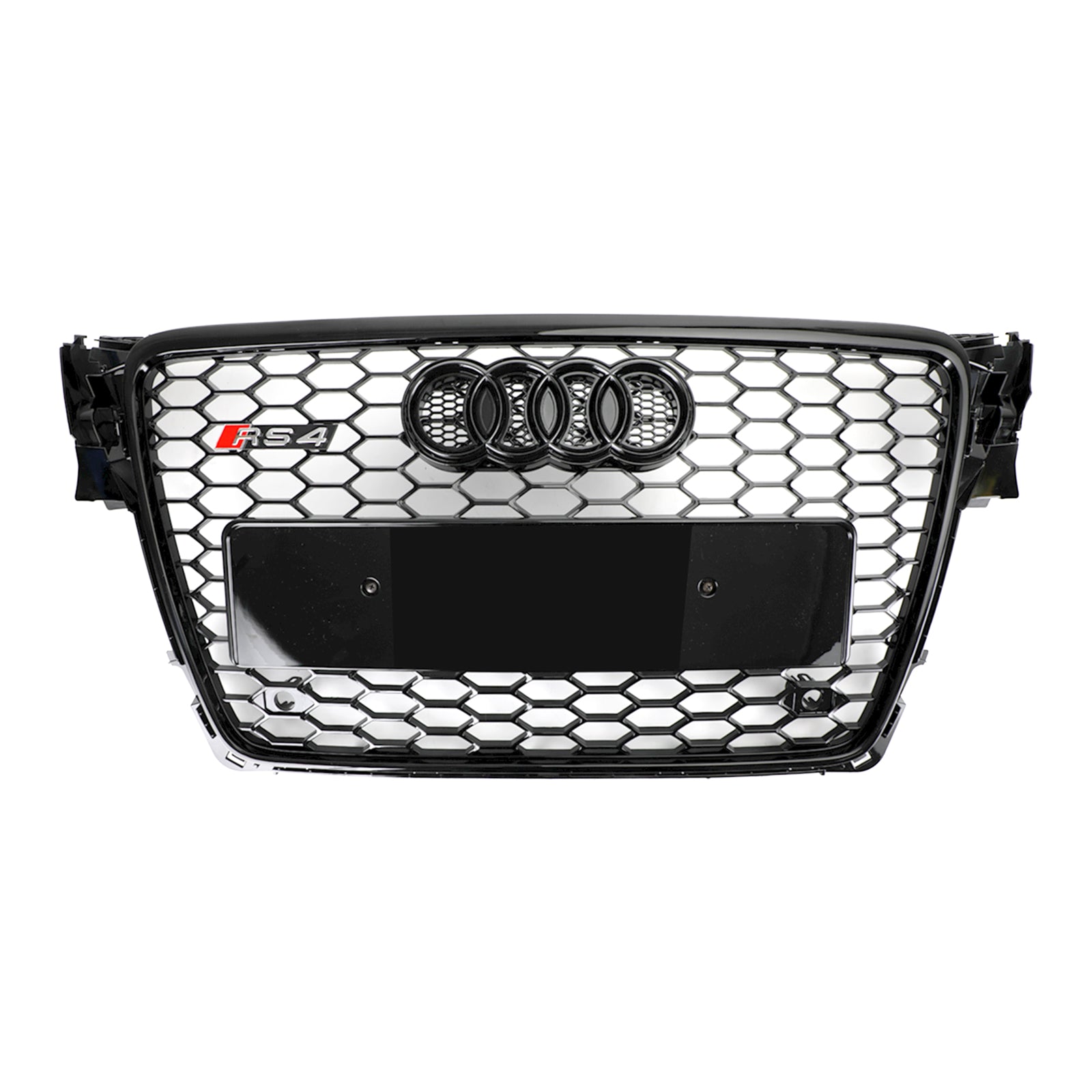 2009-2012 Audi A4 B8 RS4-stil Honeycomb Sport Mesh Sexkantsgaller & Glansigt svart bikakemönster i dimljus med öppen ventilationsgrill