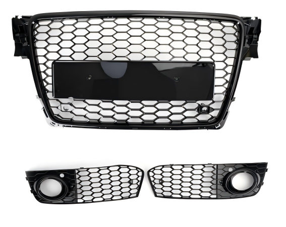 2009-2012 Audi A4 B8 RS4 Style Honeycomb Sport Mesh Hex Grille & Fog Light Open Vent Grill