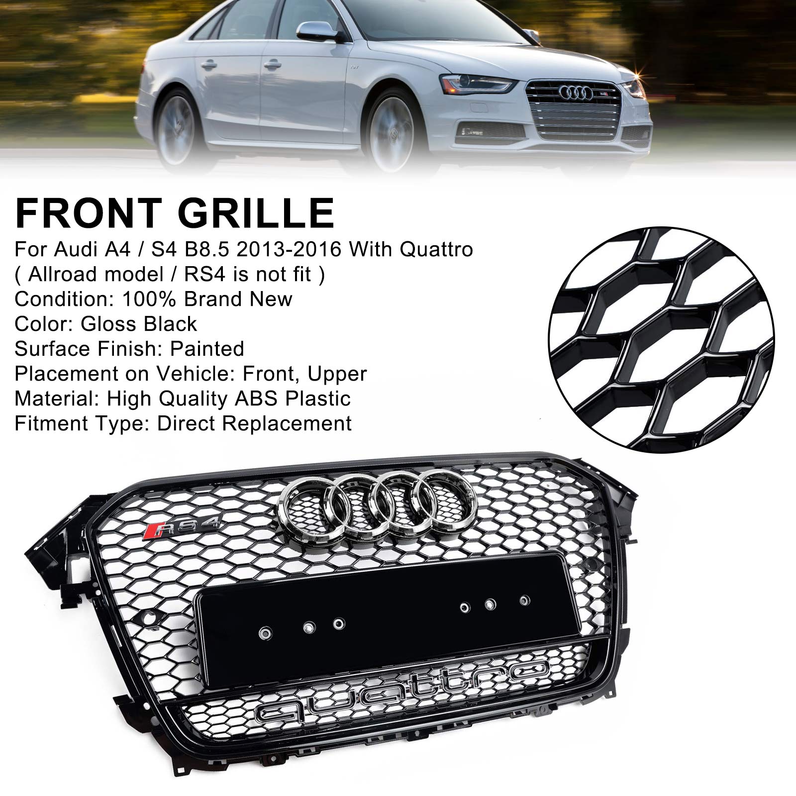 2013-2016 Audi A4 S4 B8.5 met Quattro RS4-stijl voorbumpergrille