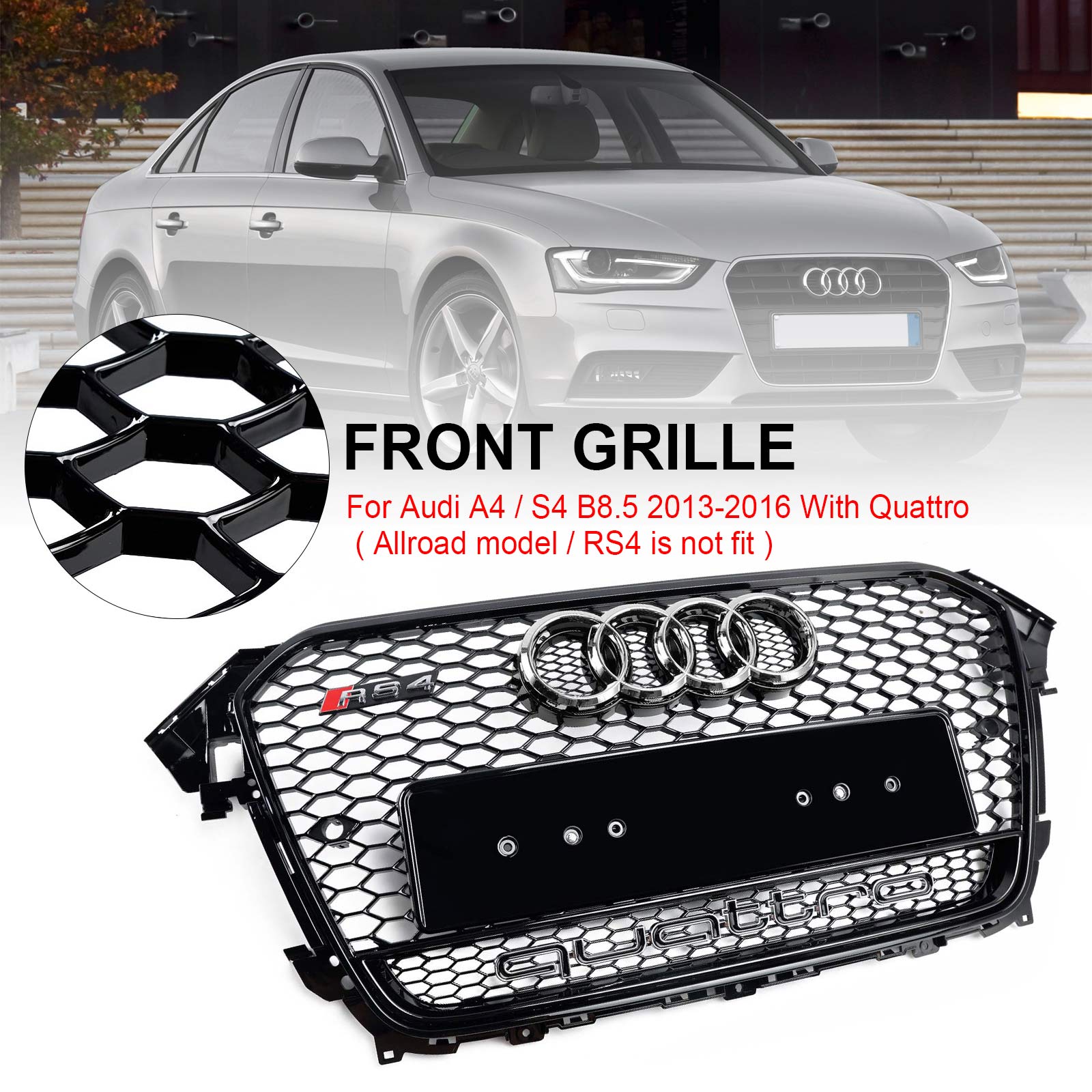 2013-2016 Audi A4 S4 B8.5 w/ Quattro RS4 Style Front Bumper Grill Grille