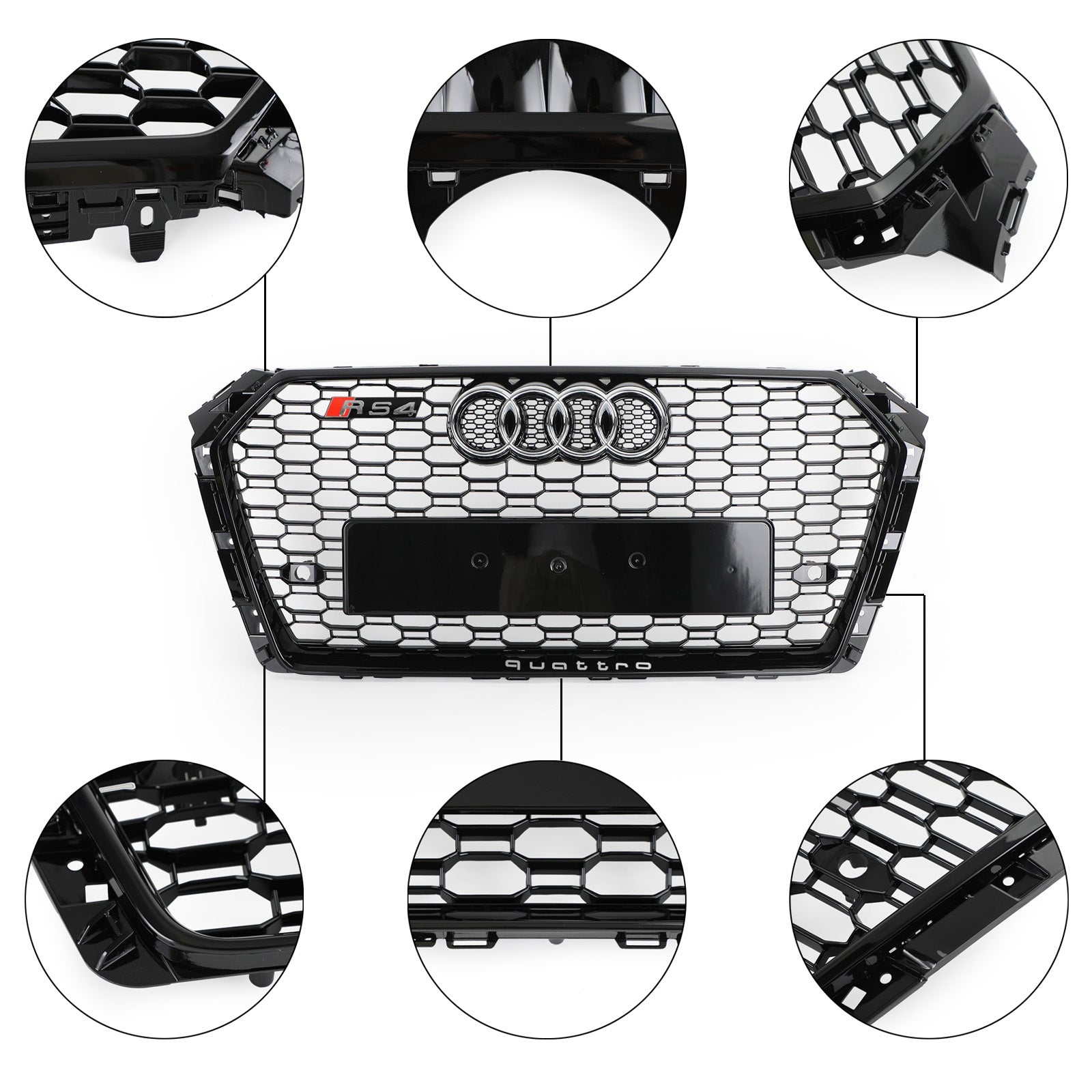 RS4 Style 2017 2018 Audi A4/S4 B9 Honeycomb Mesh Hex Grille Grill Black