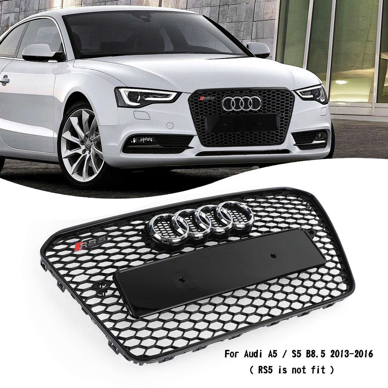 RS5 Style Honeycomb Hex Mesh Front Bumper Grille Fit Audi A5 S5 B8.5 2013-2016