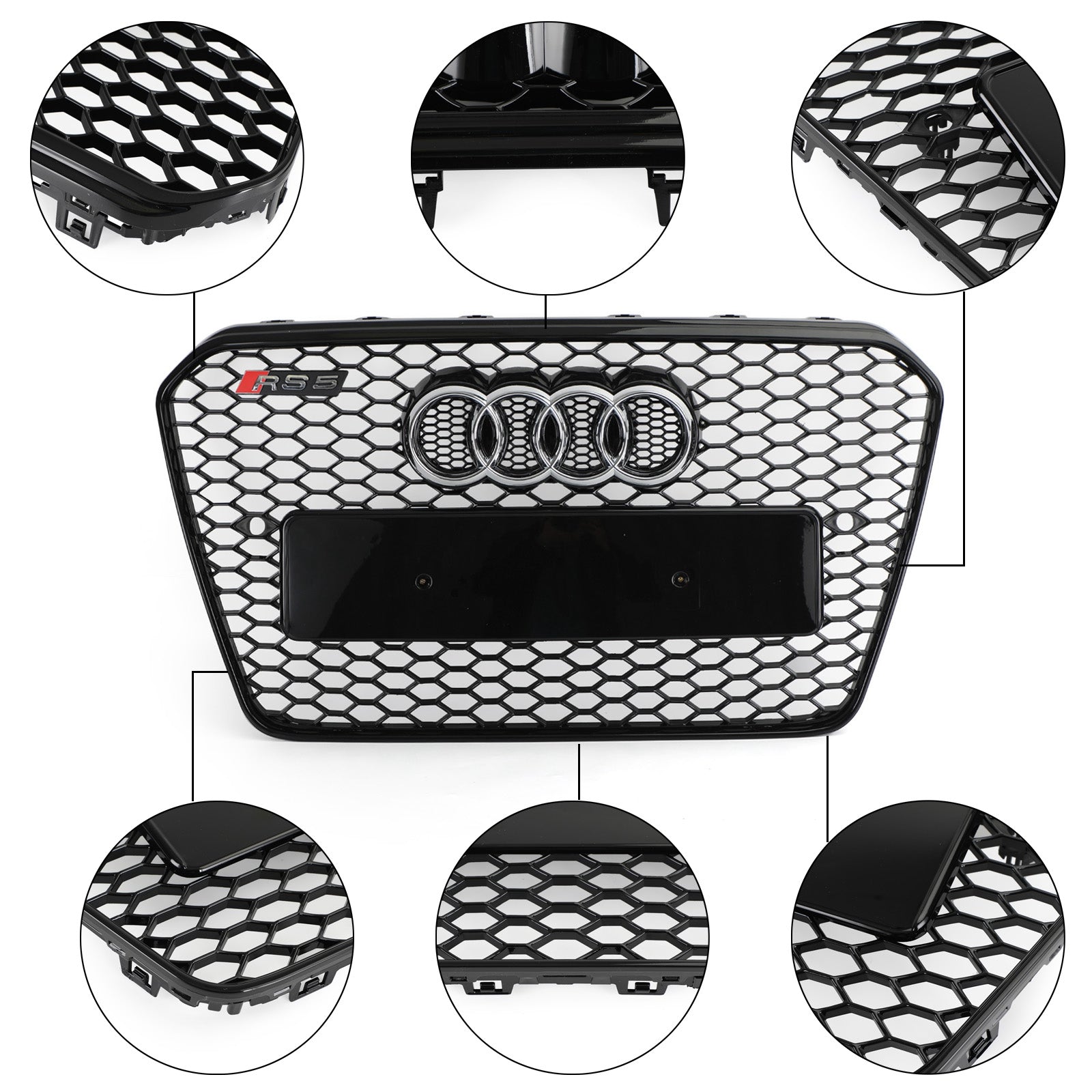 RS5 Style Honeycomb Hex Mesh Front Bumper Grille Fit Audi A5 S5 B8.5 2013-2016