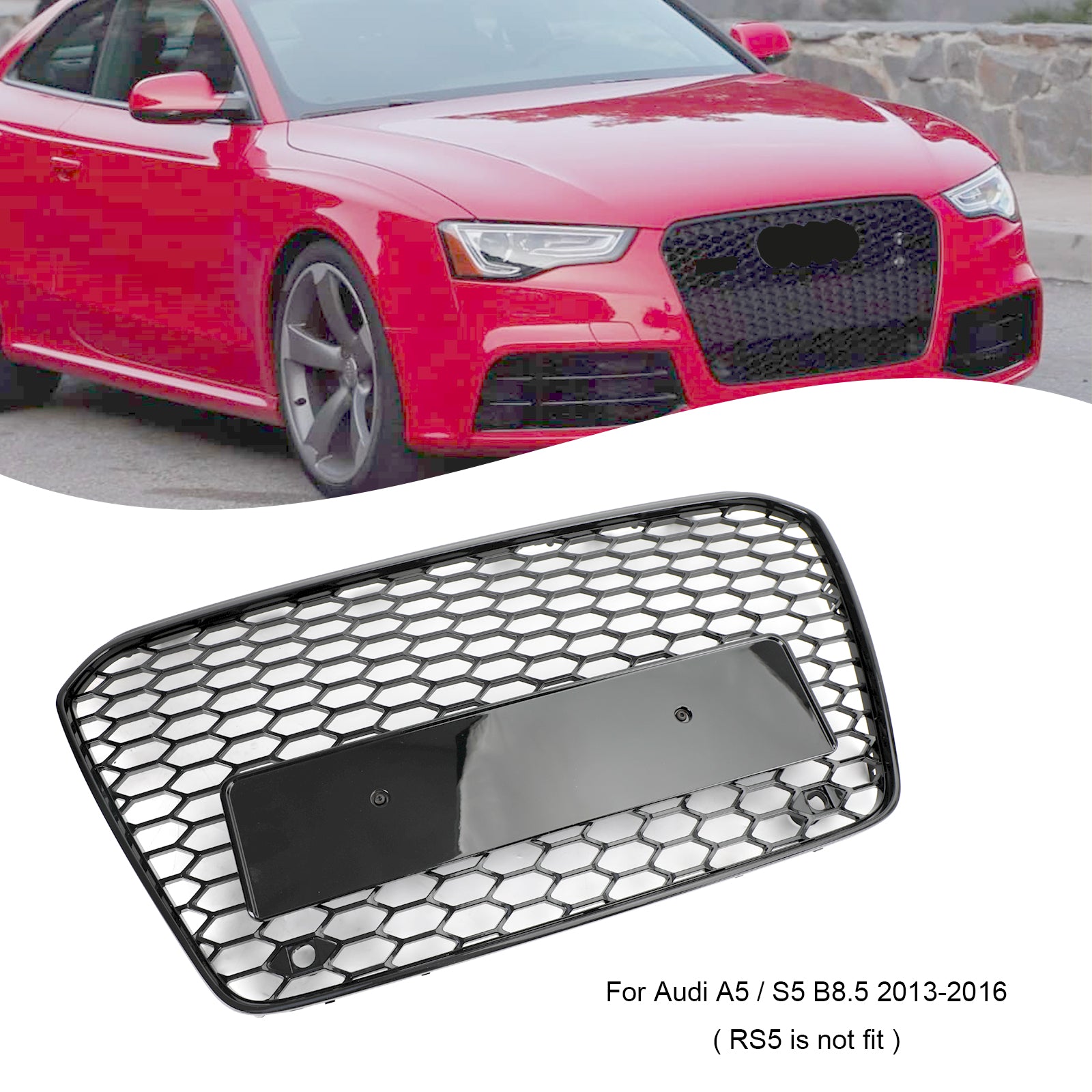 Grille de calandre de pare-chocs avant en maille nid d'abeille style Audi A5/S5 B8.5 2013-2016