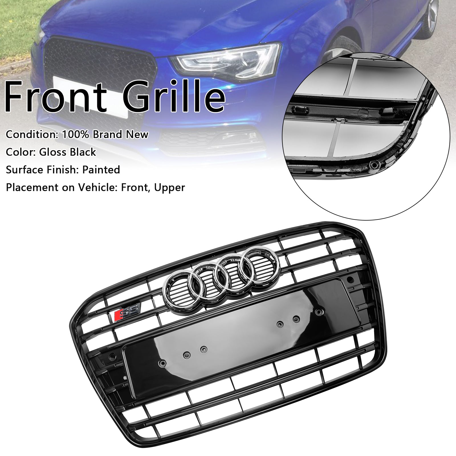 2012-2015 Audi A5 S5 B8.5 S5 Style Front Bumper Grille Grill Black