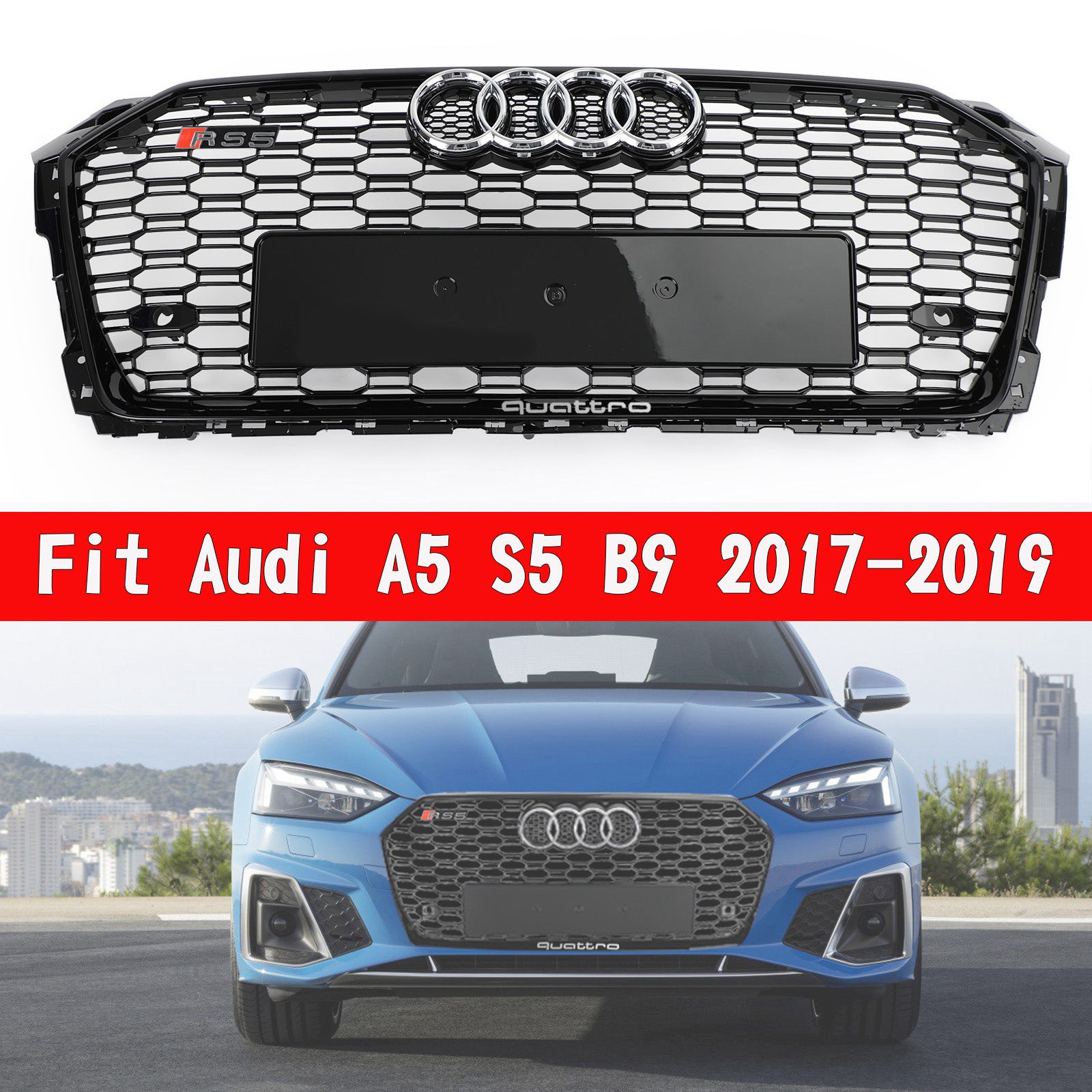 Grille de calandre en nid d&#39;abeille style sport Audi A5 / A5 Quattro / A5 Sportback / S5 2017-2019 8W6 -853-651-AB-FUQ