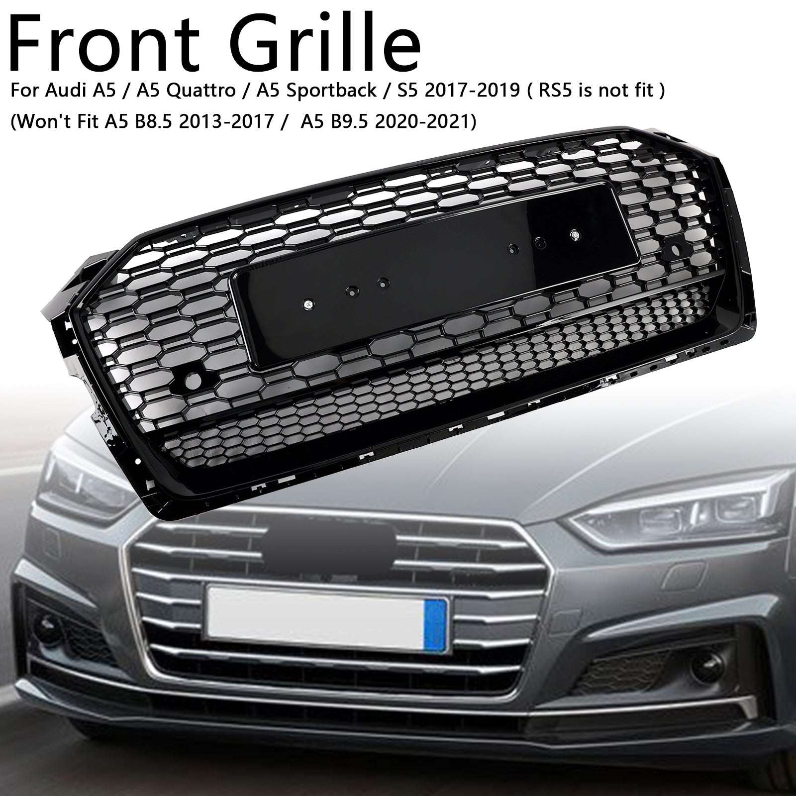 2017-2019 Audi A5 S5 B9 RS5 Style Honeycomb Sport Mesh Hex Grill Grille