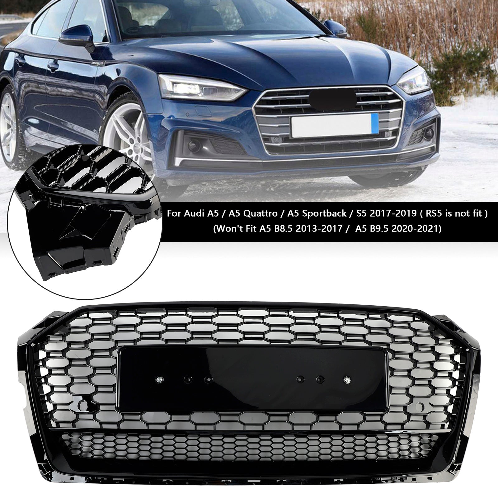 2017 2018 2019 Audi A5 S5 B9 RS5 Style Honeycomb Sport Mesh Hex Grill Grille
