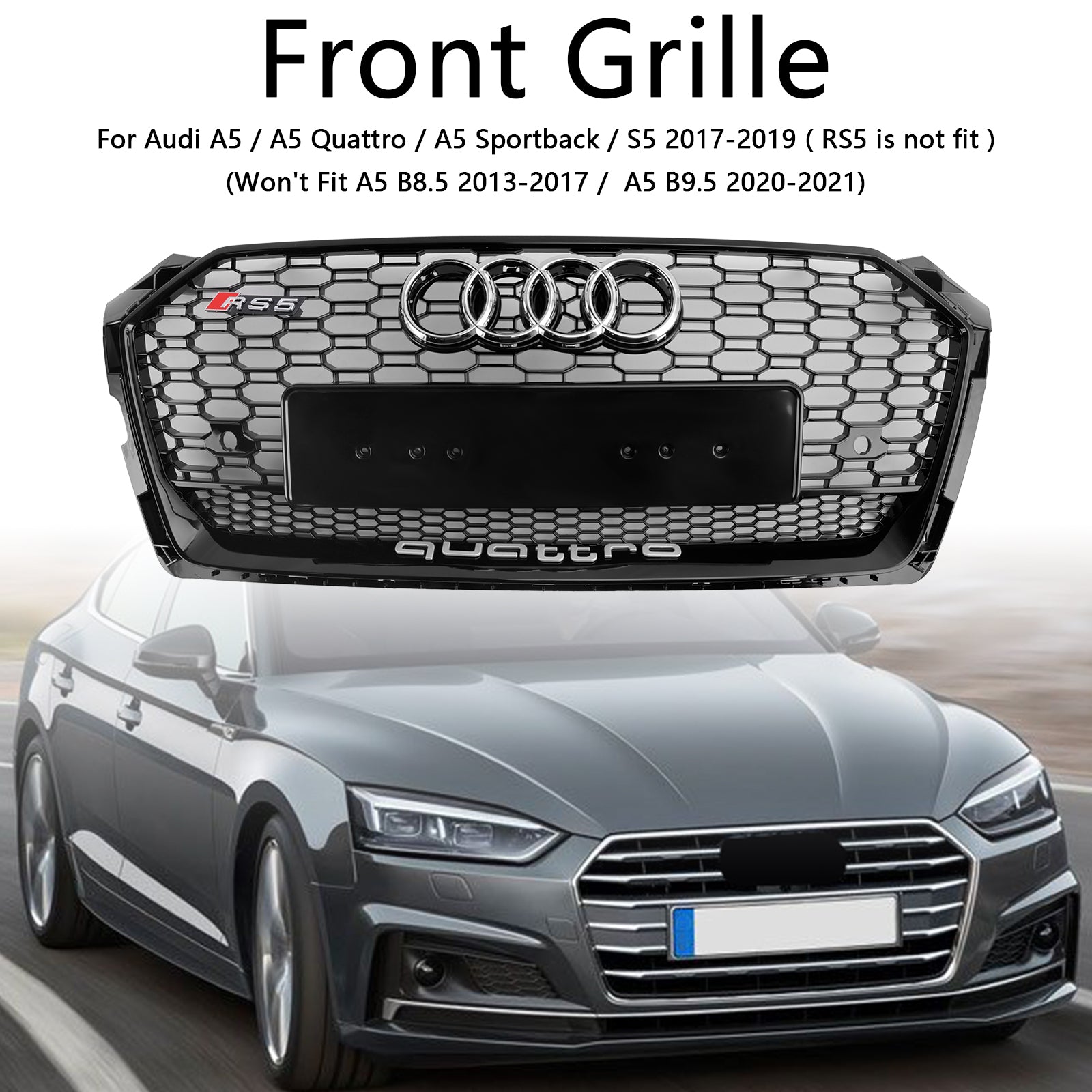 2017-2019 Audi A5 S5 B9 RS5 štýl Honeycomb Sport Mesh Hex Grill Grill