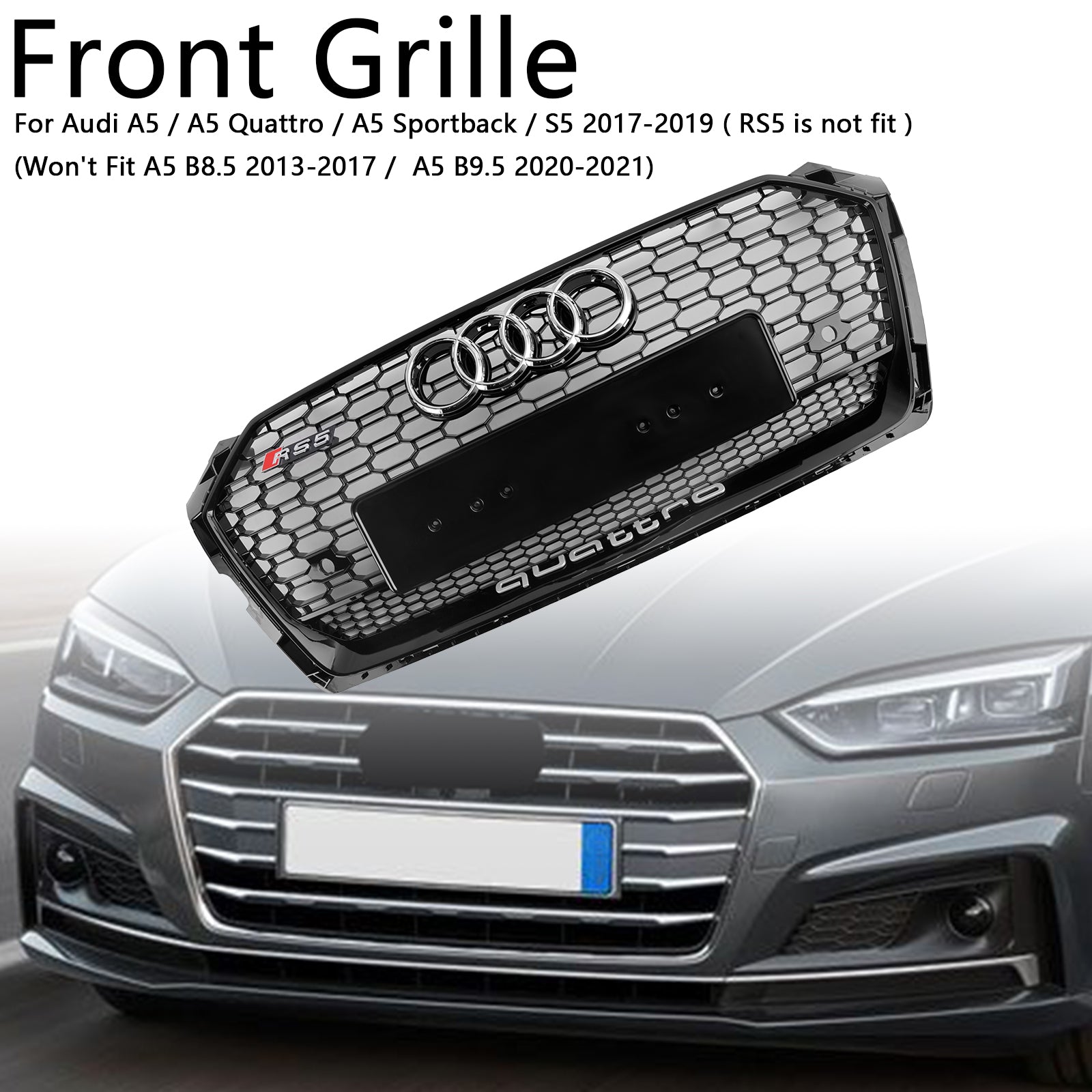 2017-2019 Audi A5 S5 B9 RS5 štýl Honeycomb Sport Mesh Hex Grill Grill