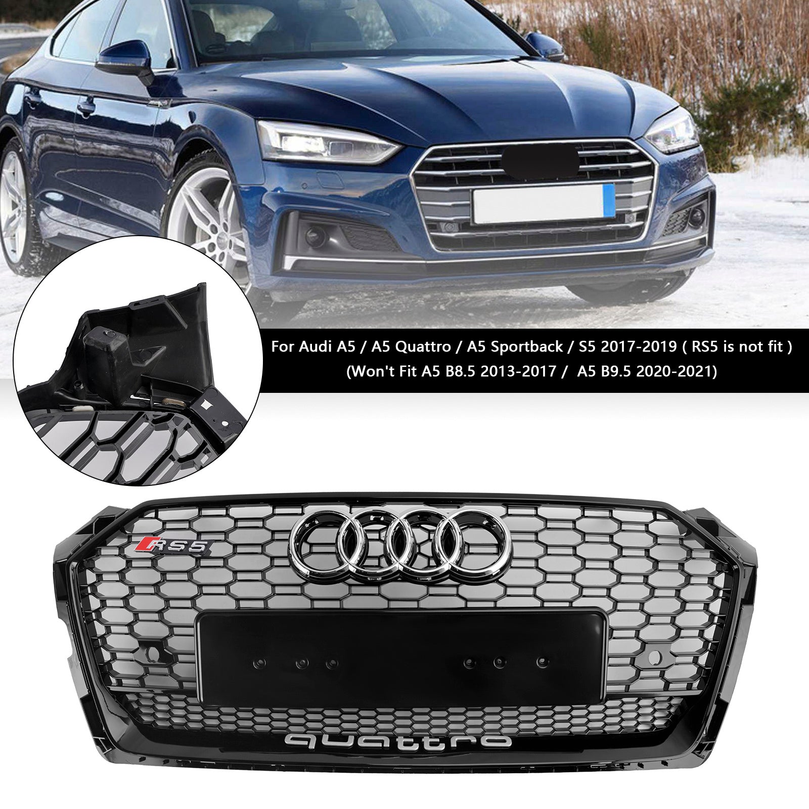 2017-2019 Audi A5 S5 B9 RS5 štýl Honeycomb Sport Mesh Hex Grill Grill
