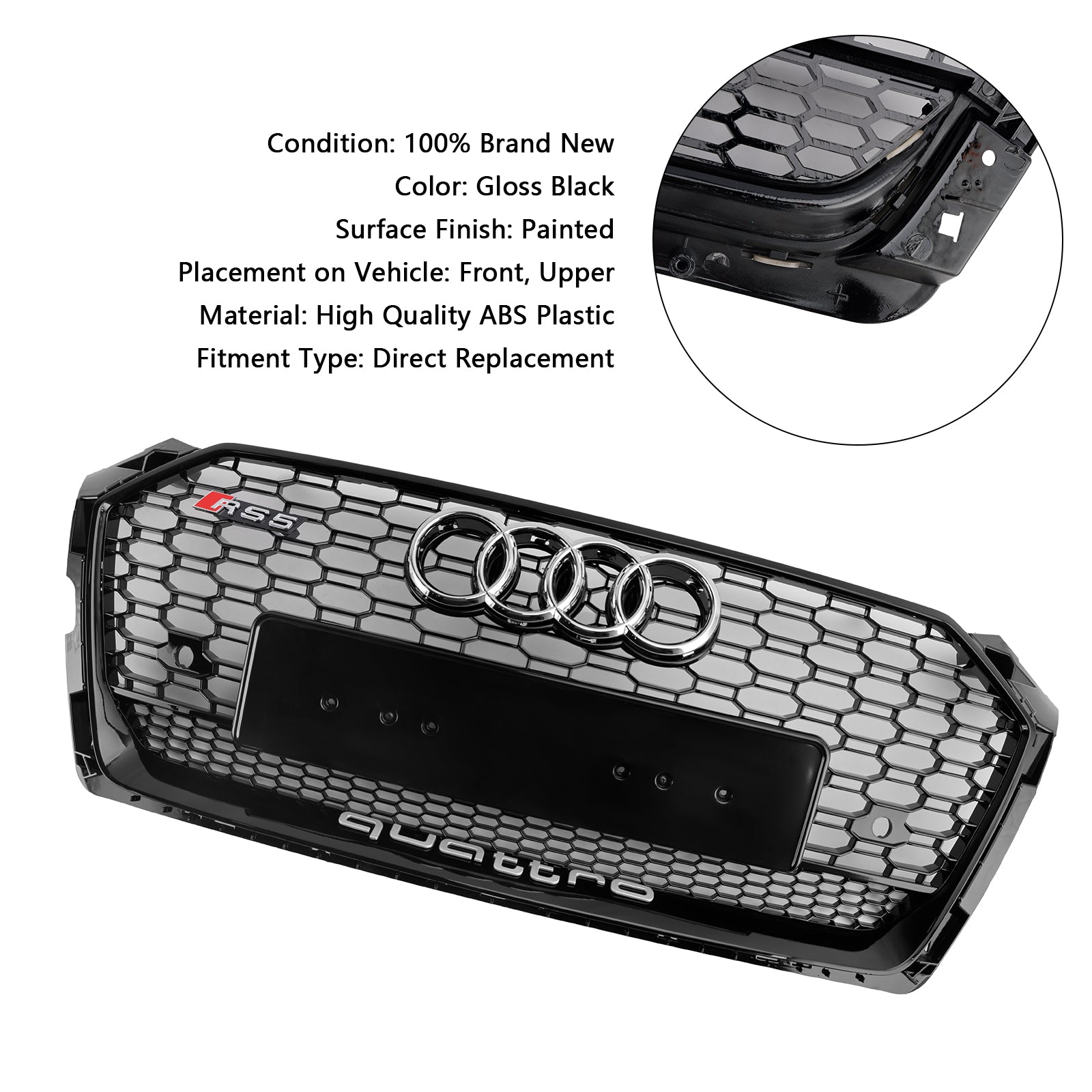 2017-2019 Audi A5 S5 B9 RS5 štýl Honeycomb Sport Mesh Hex Grill Grill