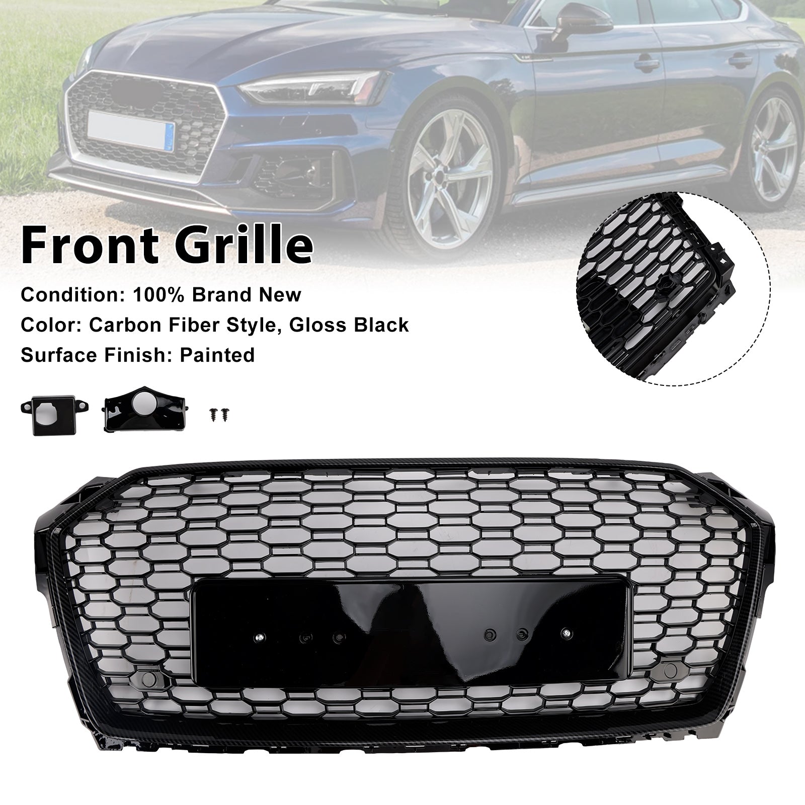 Grille de calandre avant en nid d'abeille pour Audi A5 S5 B9 RS5 Style Sport 2017-2019