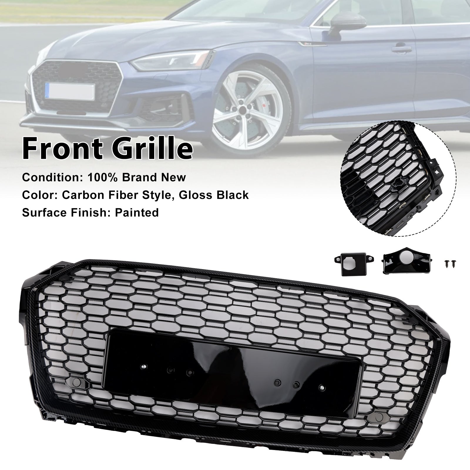 Grille de calandre avant en nid d'abeille pour Audi A5 S5 B9 RS5 Style Sport 2017-2019