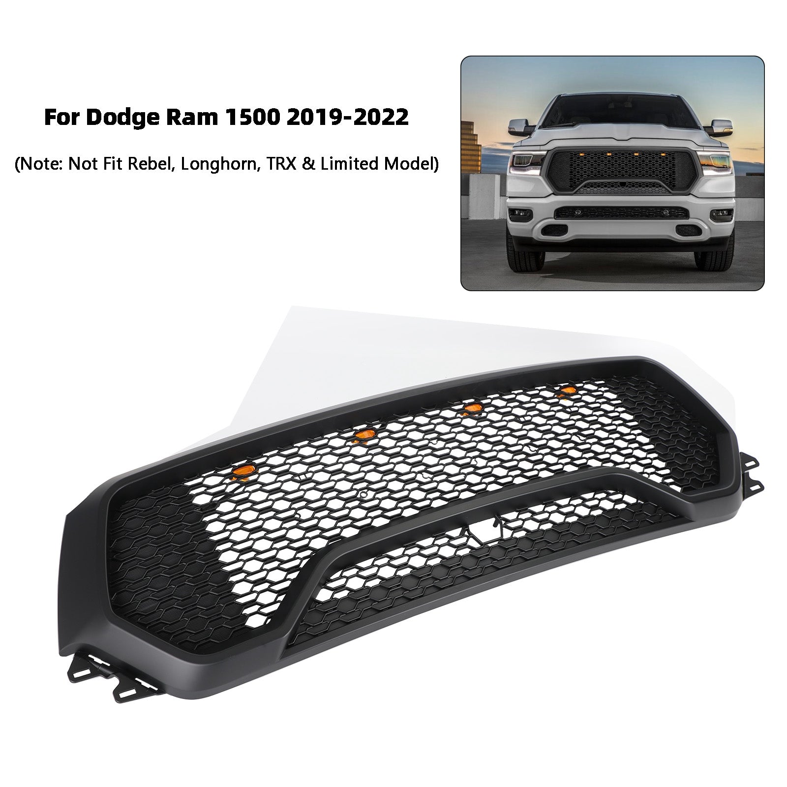 2019-2022 Dodge Ram 1500 TRX Style LED Honeycomb Front Upper Hood Grille