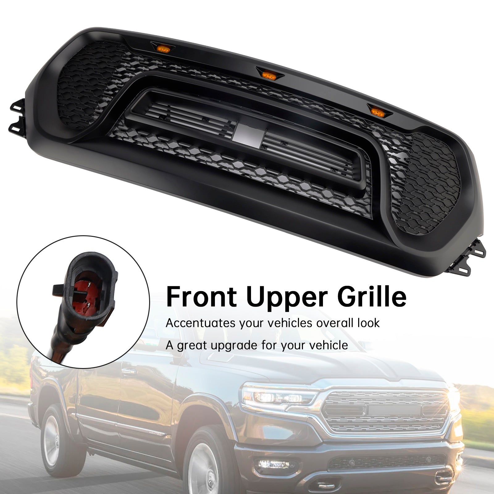2019-2024 Dodge Ram 1500 Black Front Honeycomb Upper Hood Grille Grill