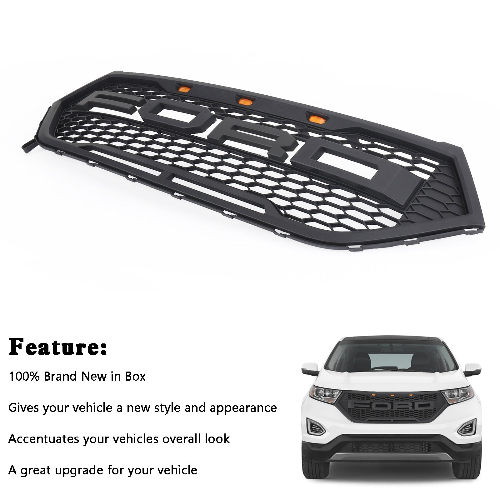 2015-2018 Ford Edge Raptor Style voorbumpergrille, bovenste grille, zwart