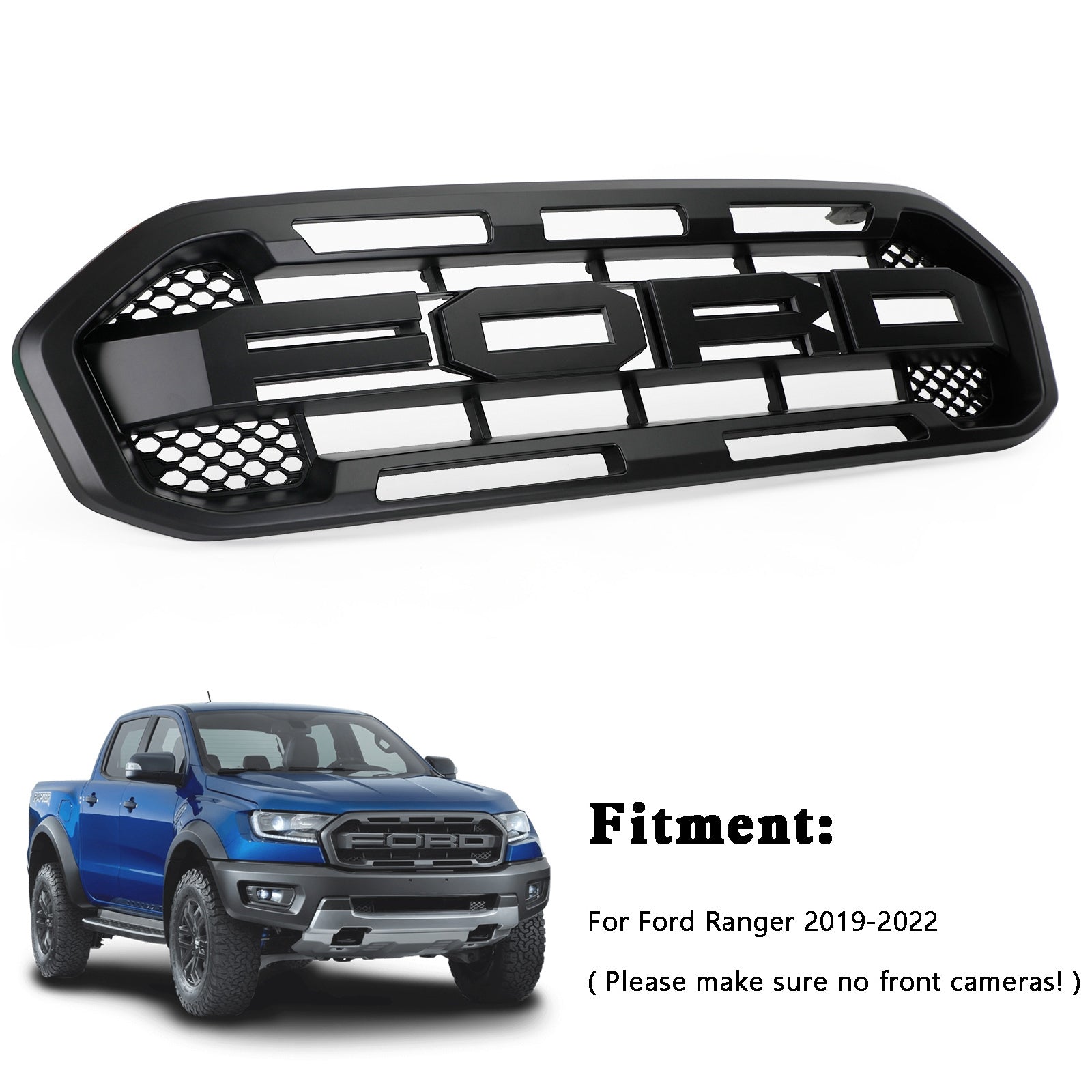 Grille de pare-chocs avant de style Ford Ranger Raptor 2019-2023 noire