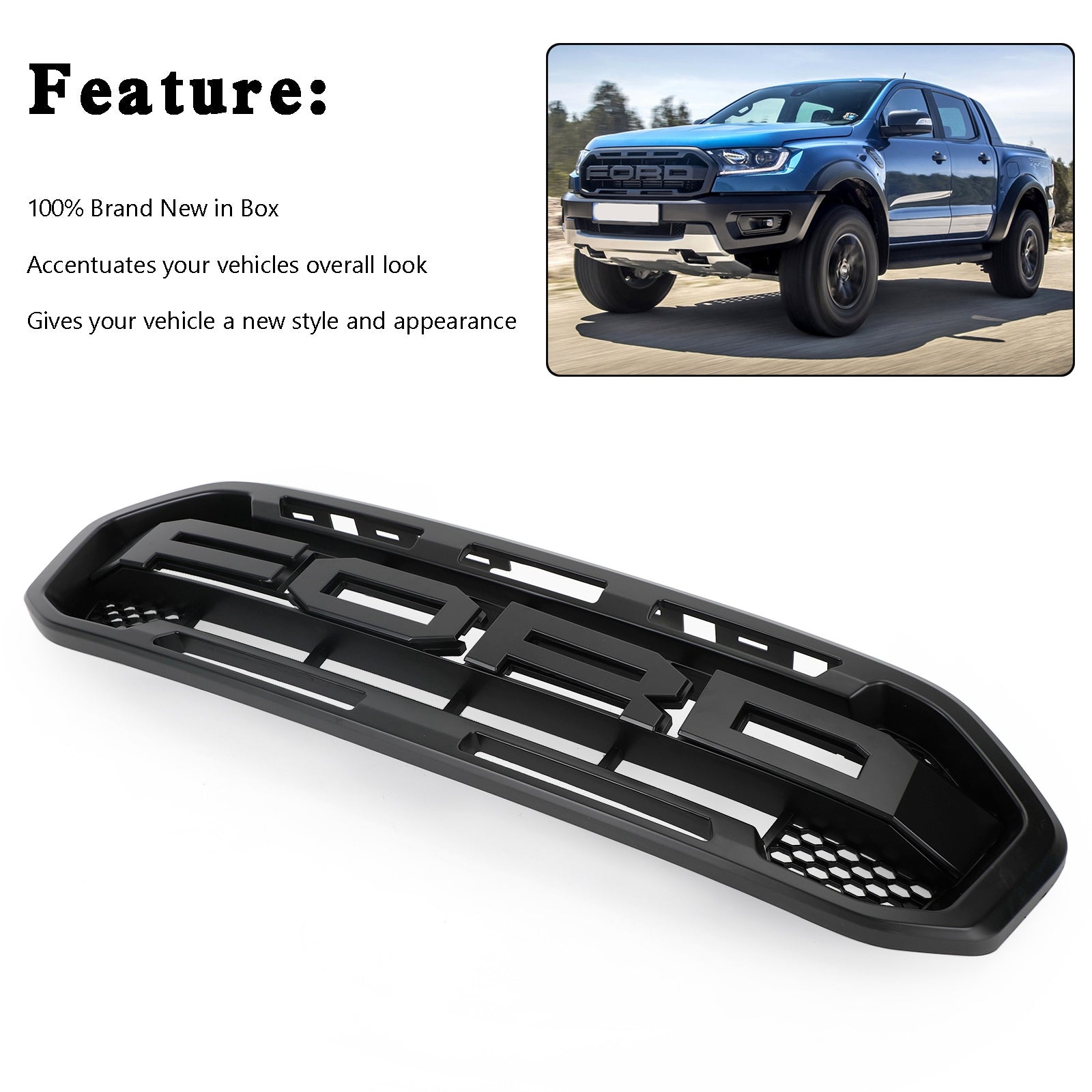 Grille de pare-chocs avant de style Ford Ranger Raptor 2019-2023 noire