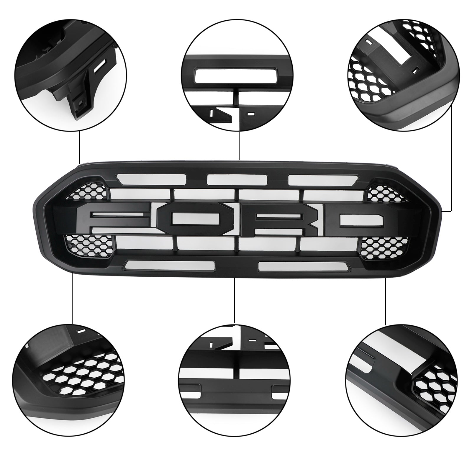 2019-2023 Upper Grille (With letters) Raptor Style Front Bumper Grille Grill Fit Ford Ranger Black