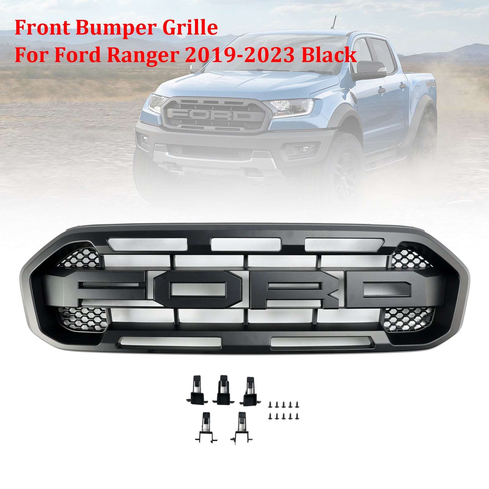 2019-2023 Ford Ranger Black Raptor Style Front Bumper Grille