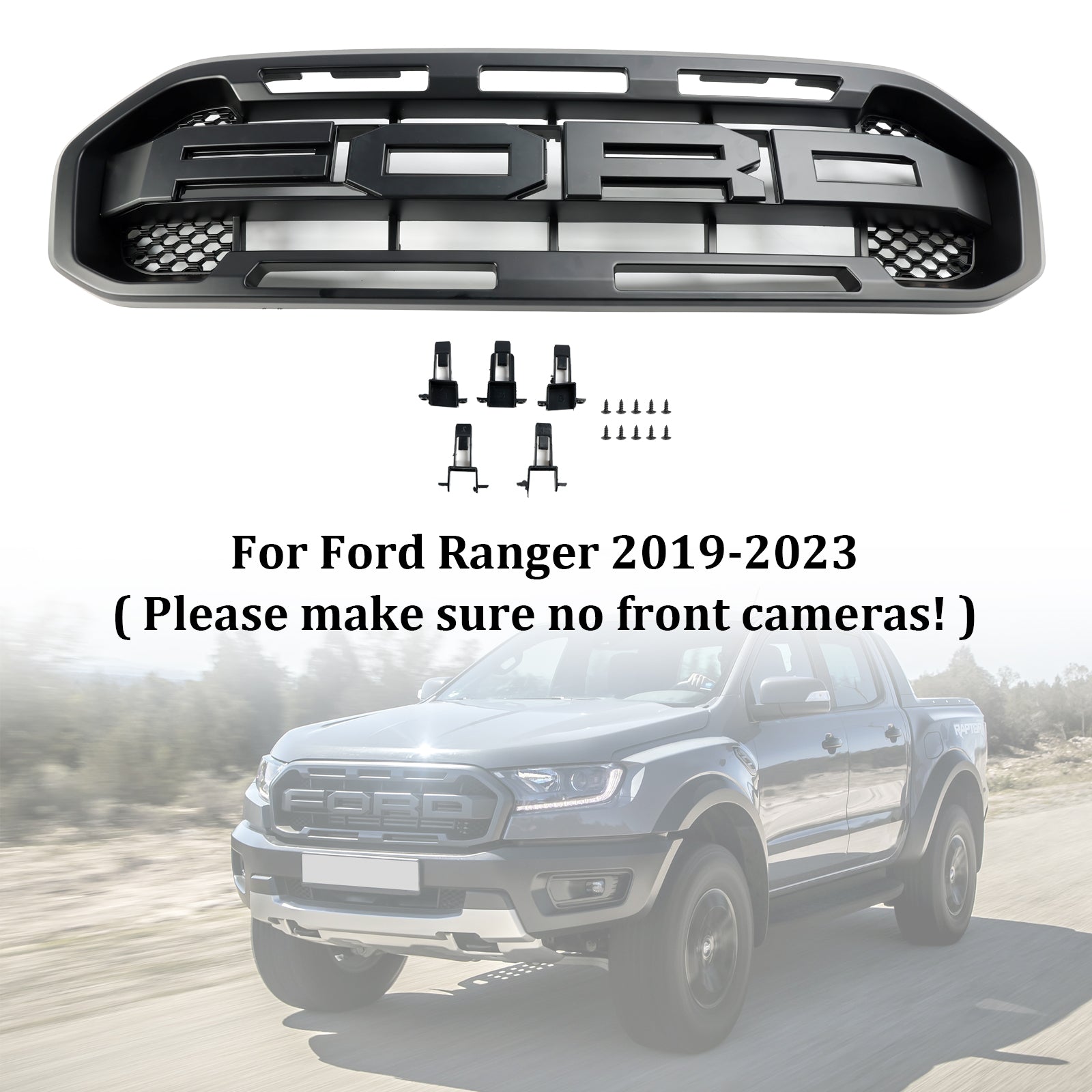 2019-2023 Ford Ranger Black Raptor Style Front Bumper Grille