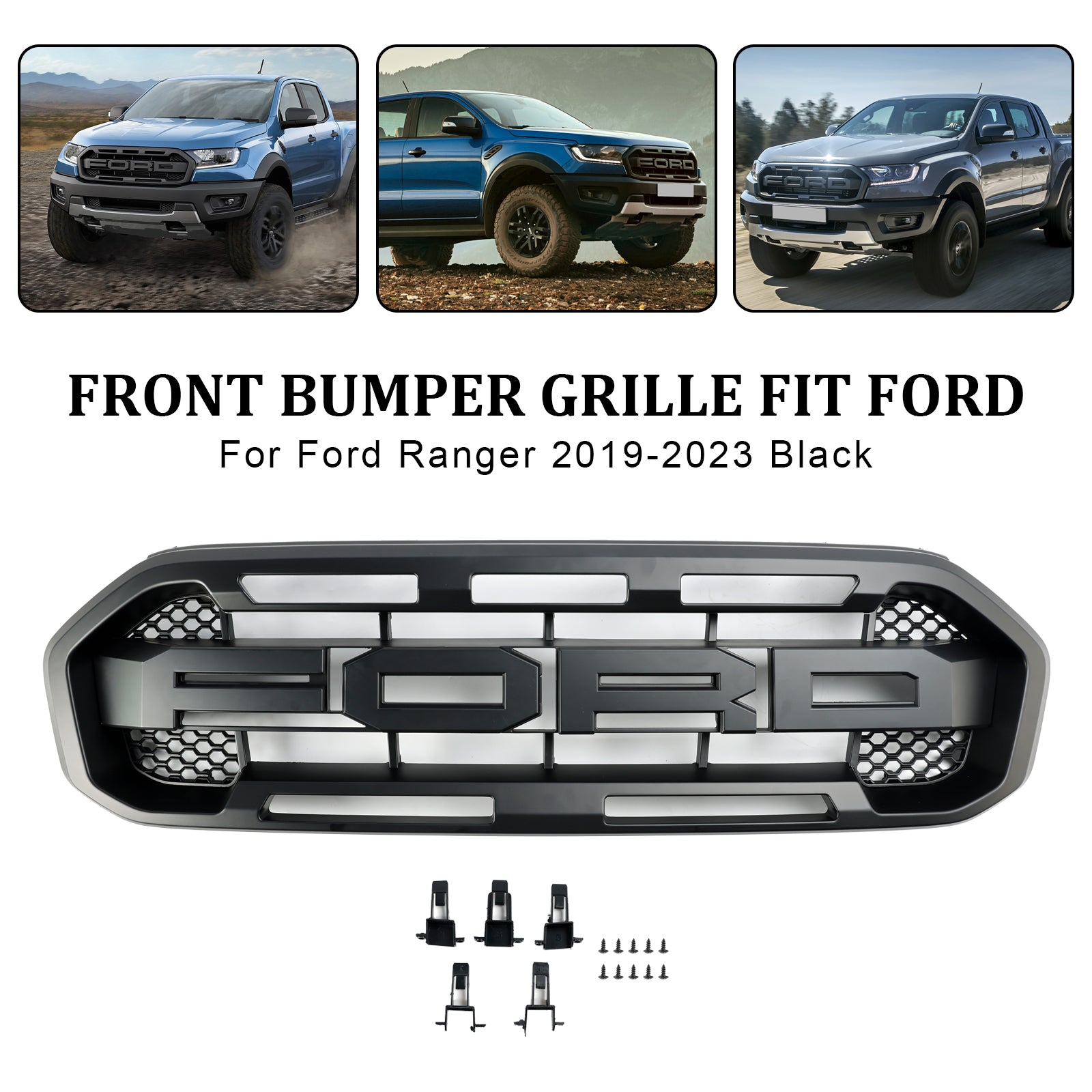 2019-2023 Ford Ranger Black Raptor Style Front Bumper Grille