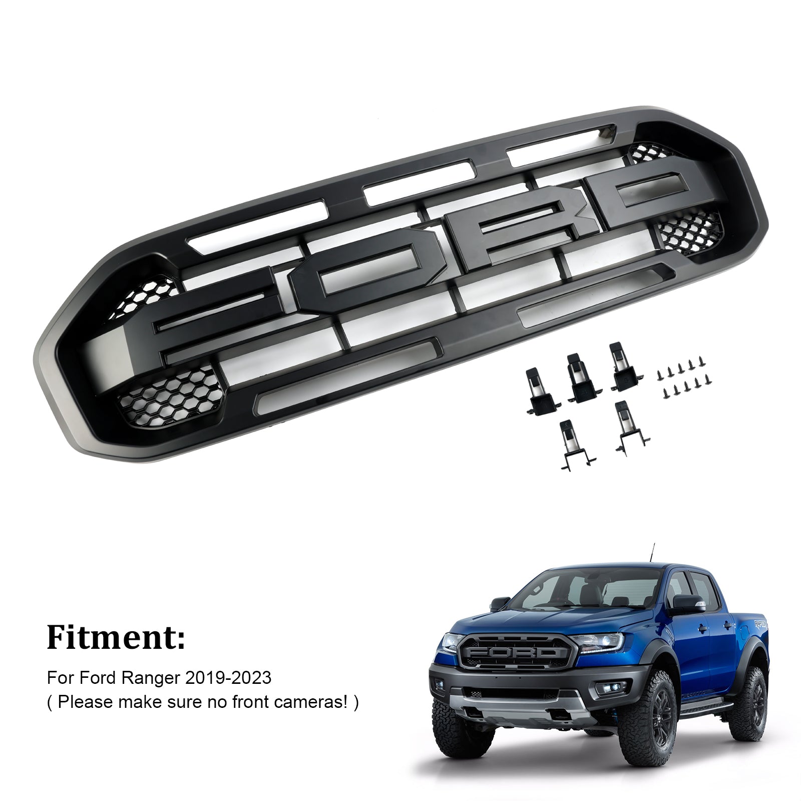 2019-2023 Ford Ranger Black Raptor Style Front Bumper Grille