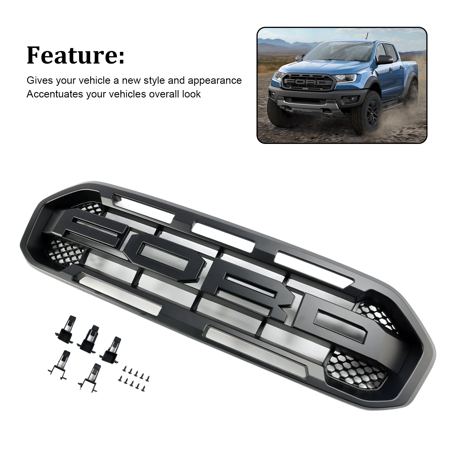 2019-2023 Ford Ranger Black Raptor Style Front Bumper Grille