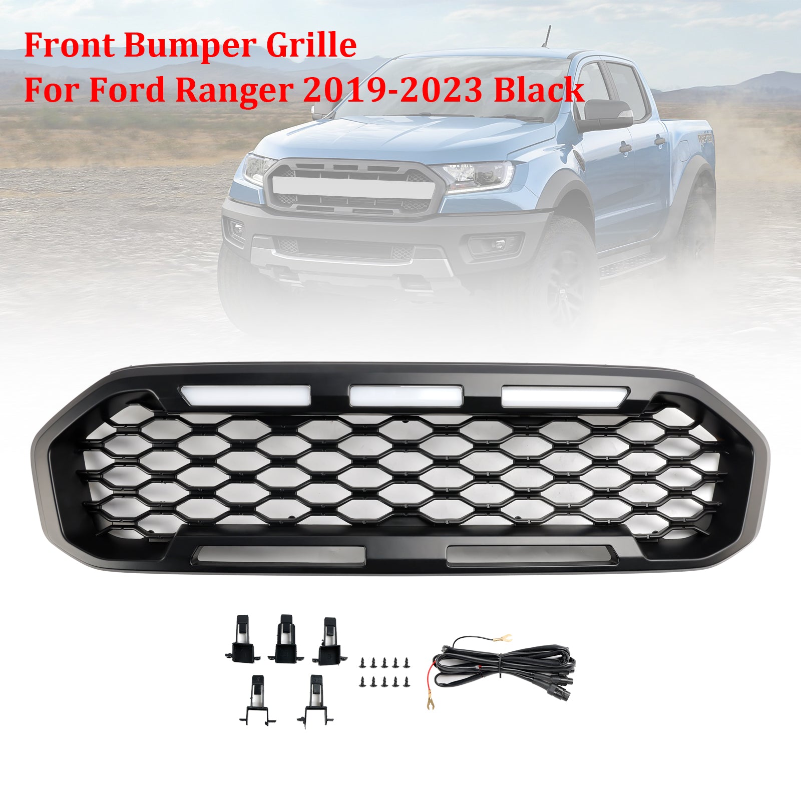 2019-2023 Ford Ranger T8 voorbumpergrille zwart met LED-licht