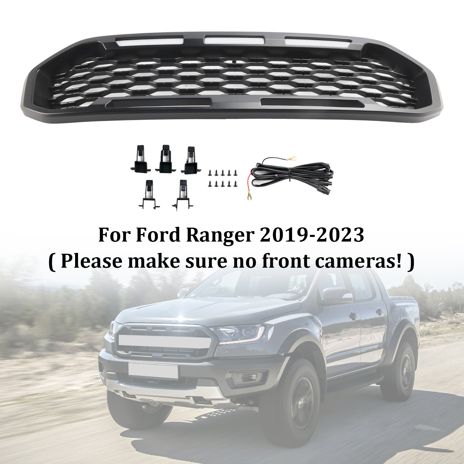 2019-2023 Ford Ranger T8 voorbumpergrille zwart met LED-licht