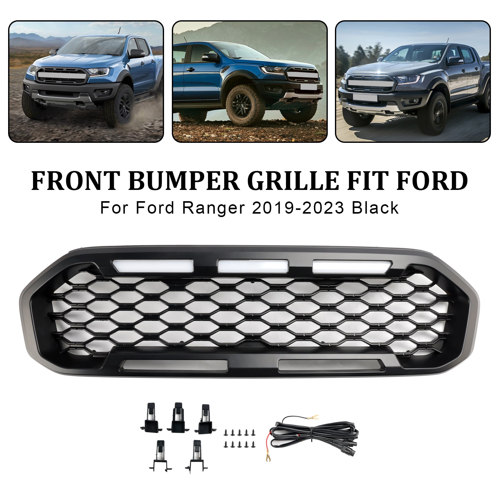2019-2023 Ford Ranger T8 voorbumpergrille zwart met LED-licht