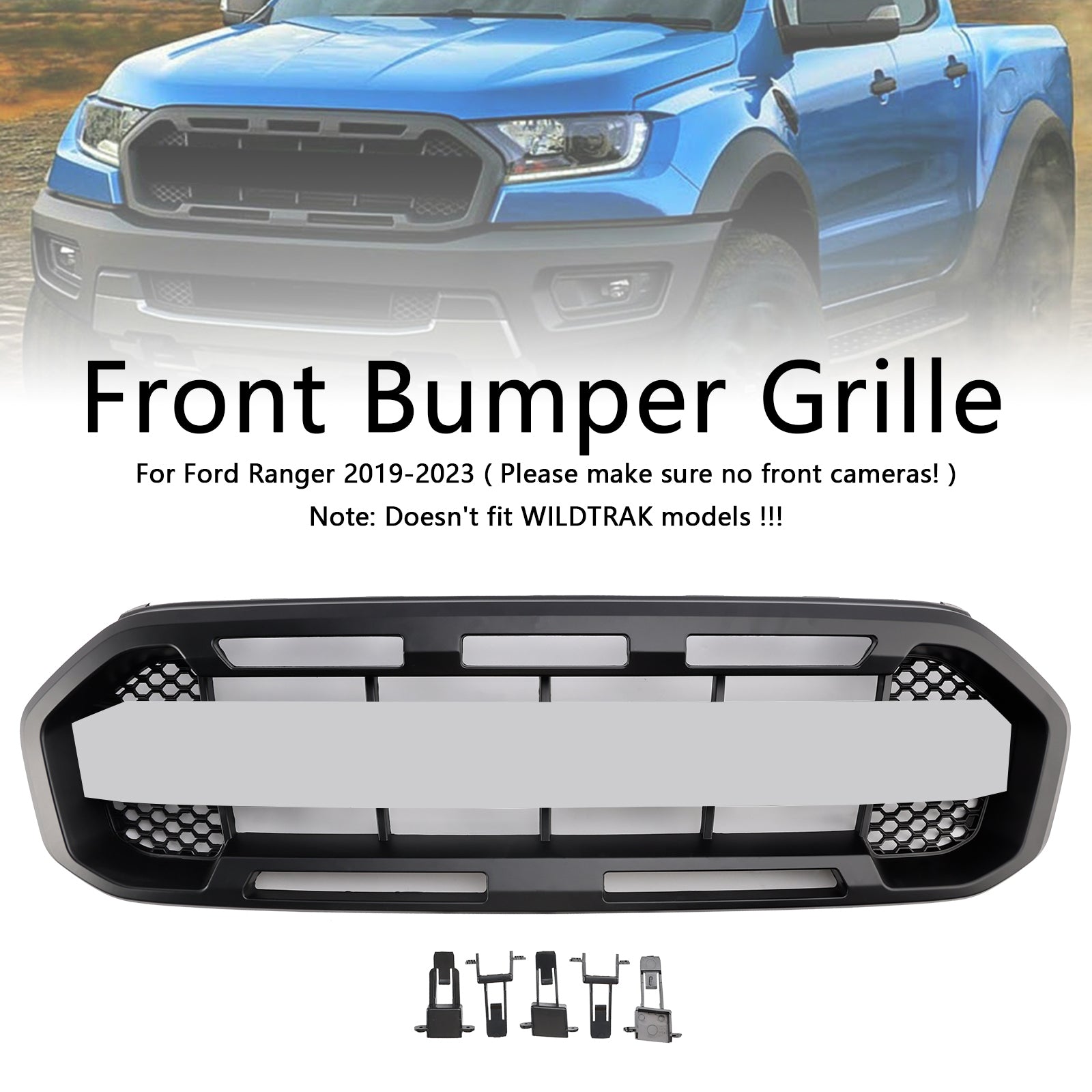 Raptor Style Front Bumper Grille Grill Fit Ford Ranger 2019-2023 Black