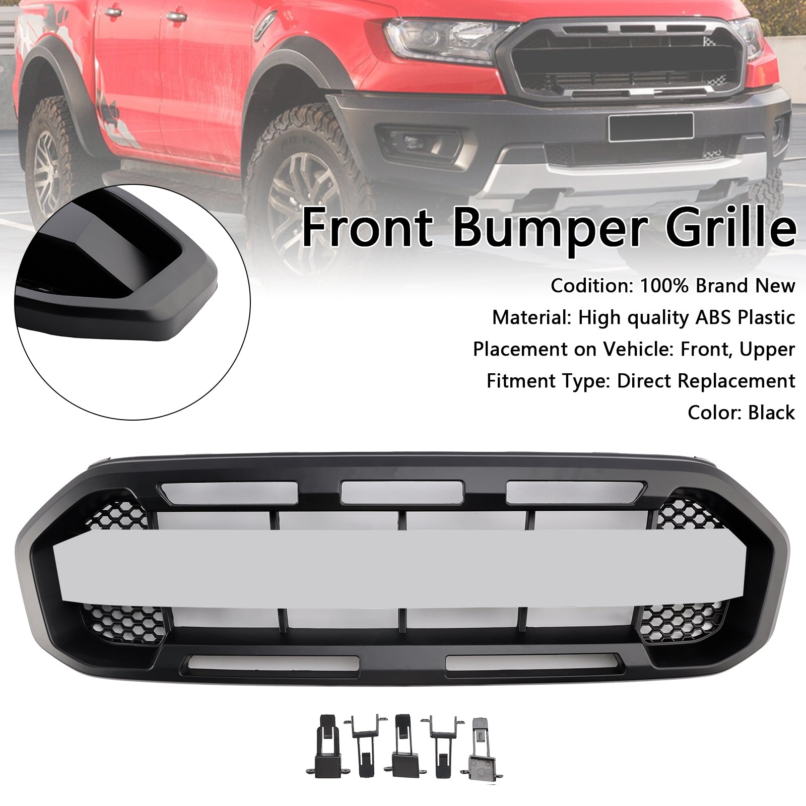 Raptor Style Front Bumper Grille Grill Fit Ford Ranger 2019-2023 Black