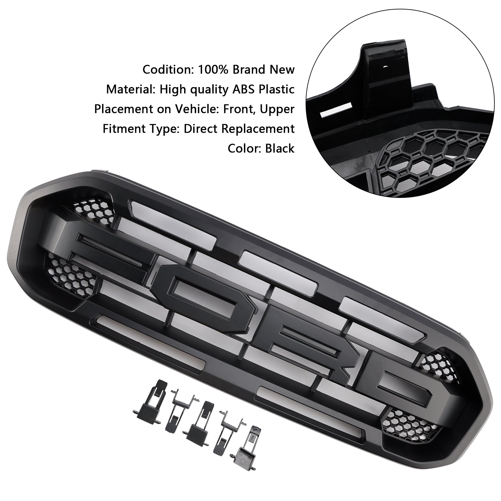 Raptor Style Front Challed Grille Grill Fit Ford Ranger 2019-2023 Black