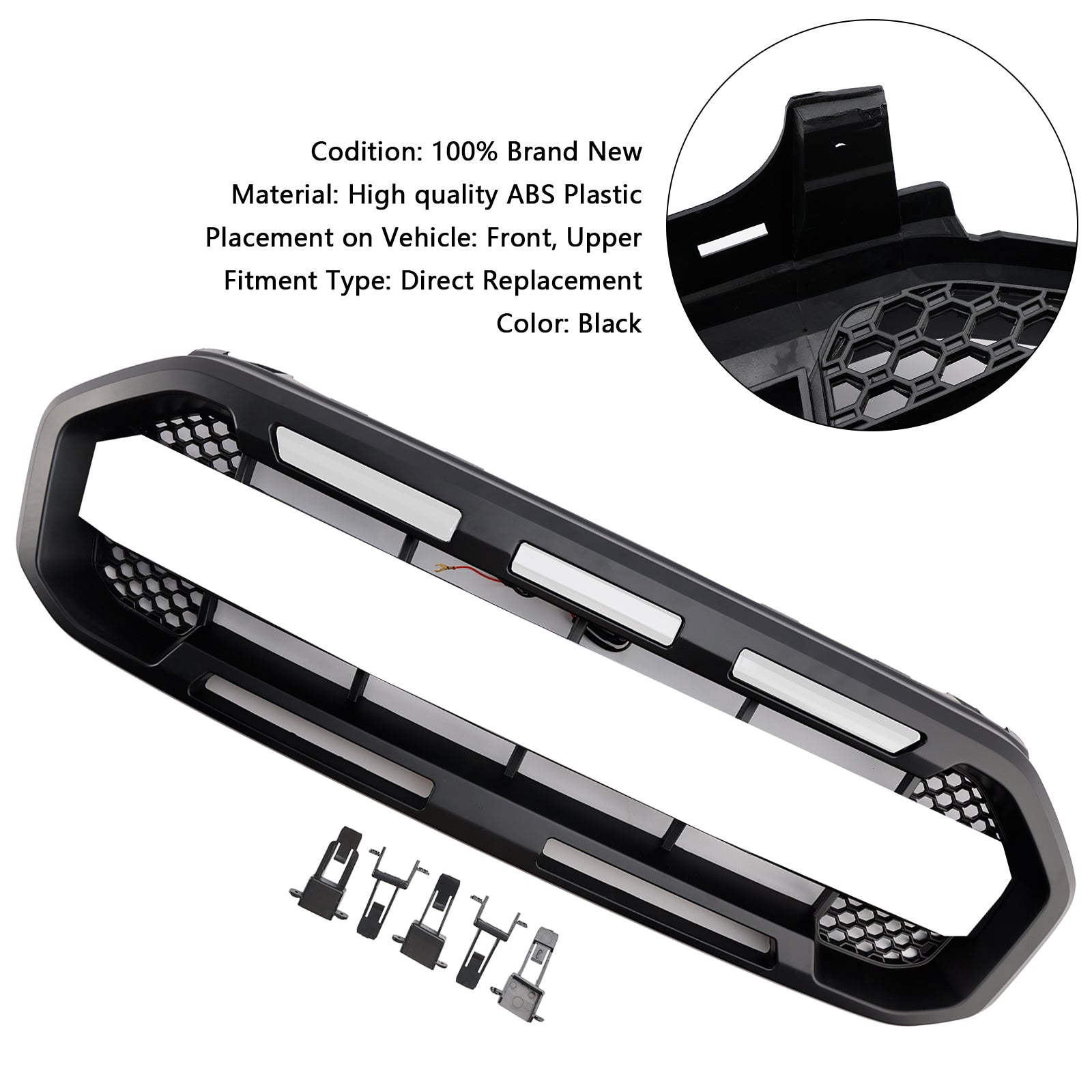2019-2023 Ford Ranger avec LED blanche Raptor Style calandre de pare-chocs avant noire
