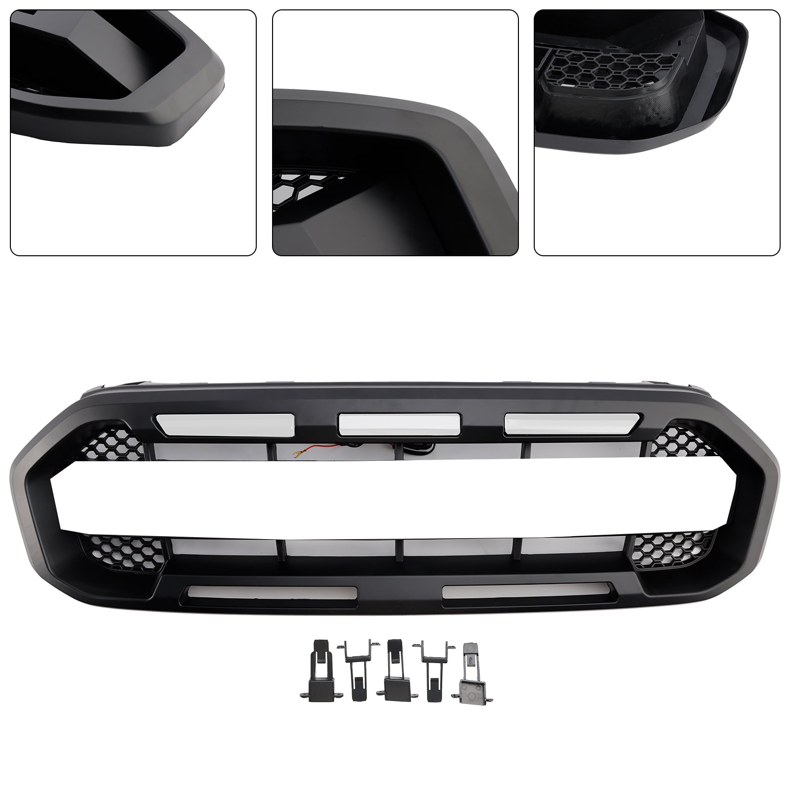 2019 2020 2021 2022 2023 Ford Ranger W/Wit Led Raptor Stijl Voorbumper Grill Grille Zwart