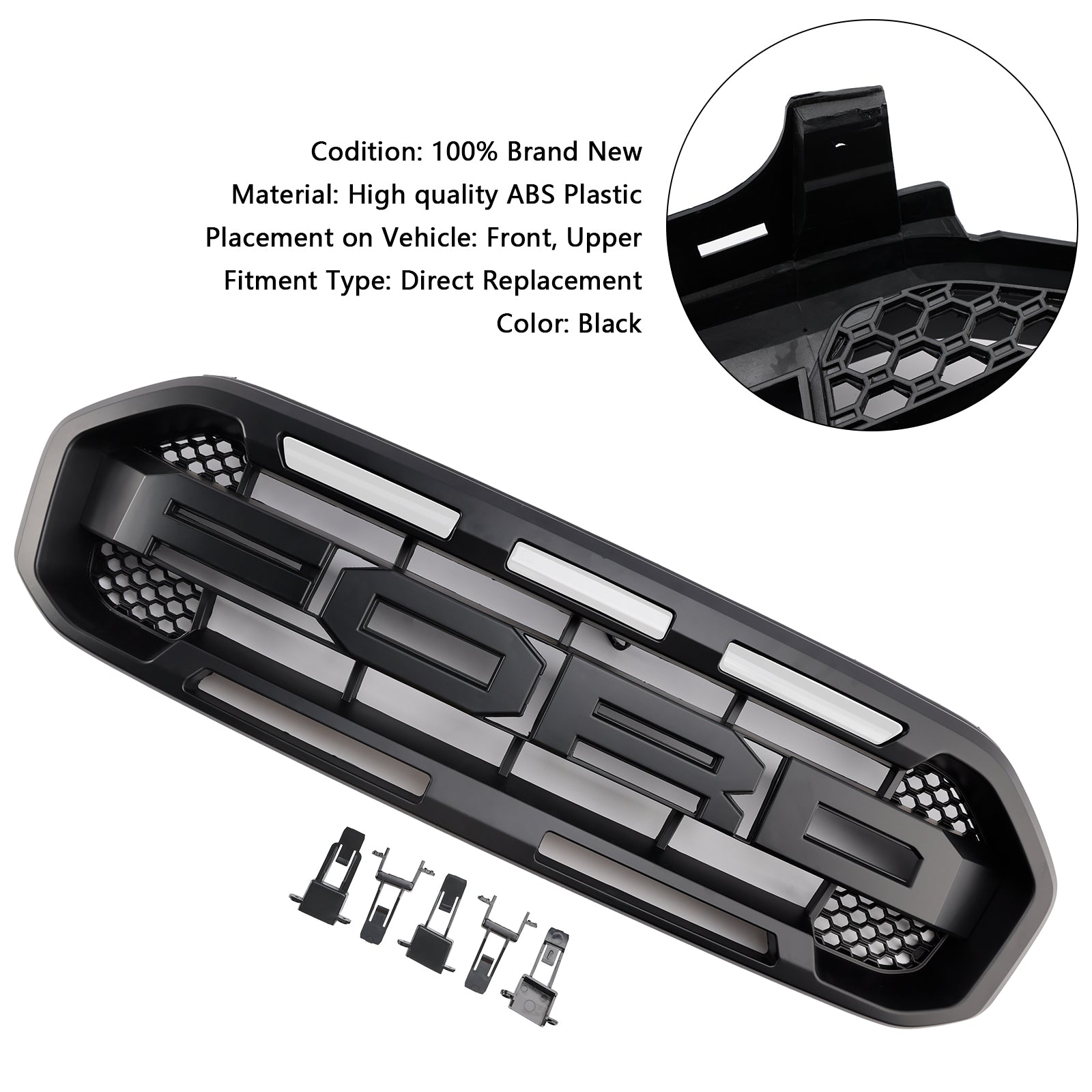 2019-2023 Ford Ranger met witte led Raptor-stijl voorbumpergrille, zwart