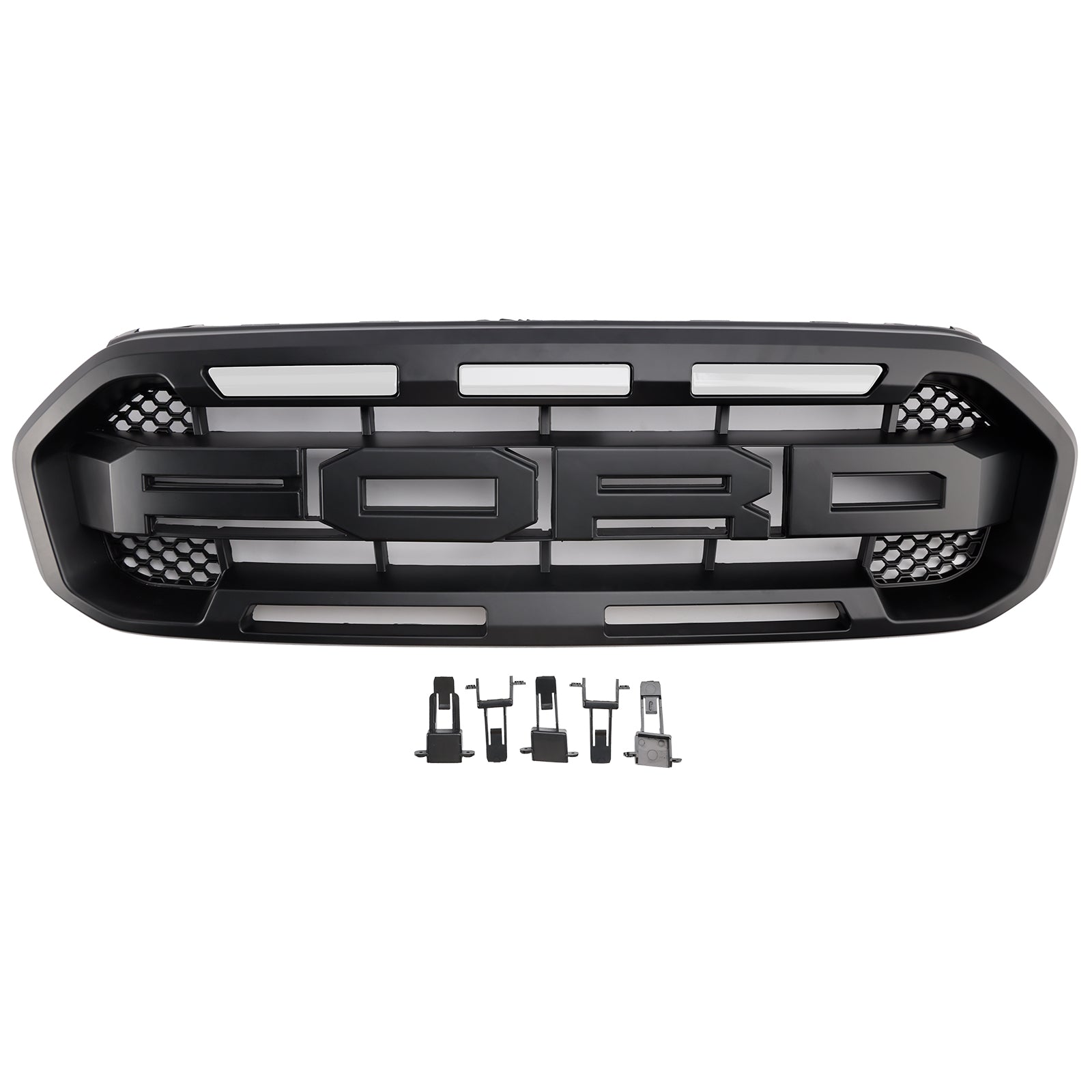 2019-2023 Ford Ranger met witte led Raptor-stijl voorbumpergrille, zwart